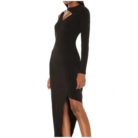 NWT BCBG MaxAzria Black Asymmetric Midi Dress Size M - Picture 2 of 13